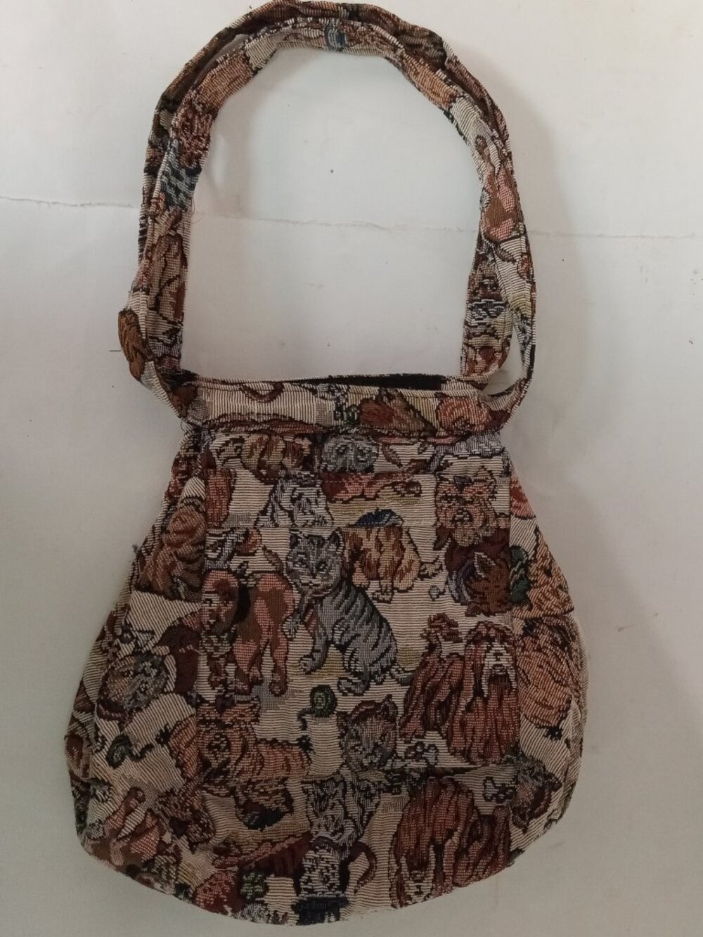 Vintage Puppy Dog Tapestry Tote Handbag Shoulder Carpet Bag Purse Multi Breed